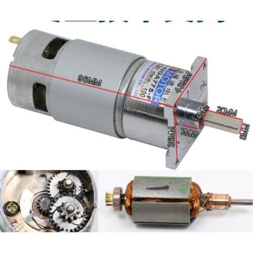 DC decelerating motor 12V/24V high power and high torque 775 motor positive and negative rotation speed regulating motor motor