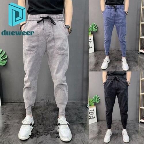 Dueweer Mens Pants Ankle-length Casual Pants Trend All-match Slim Fit Harlan Jeans Summer Thin Stylish Fashion