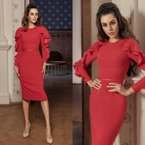 Elegant Evening Dresses Jewel Long Sleeves Lace Satin Special Occasion Gowns Custom Made Party Prom Dress