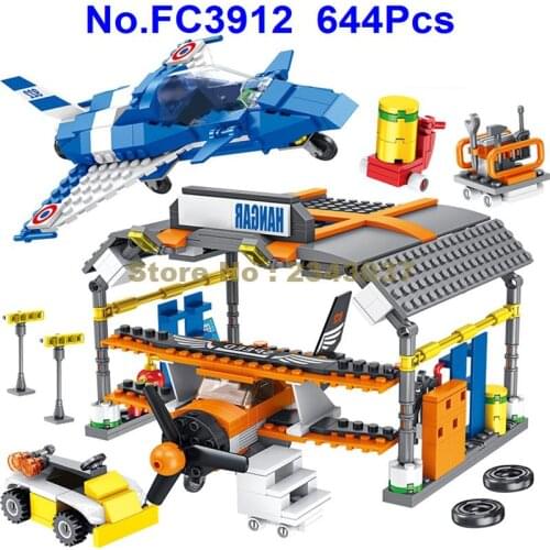 Fc3912 644pcs Urban Airport Stunt Plane Aircraft Airplane Car 4 Building Blocks Toy