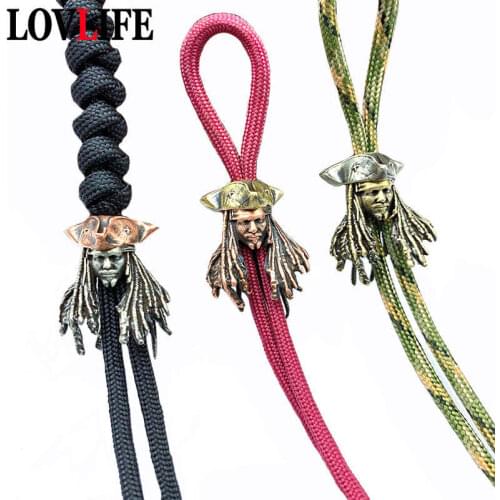 Brass Paracord Bead Hand-Casted Pirate Captain Charm EDC Outdoor Tool DIY Woven Lanyrad Accessories for Keychain Pendant Jewelry
