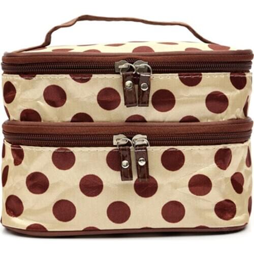 Woman Cosmetic Bag Fashion Polka Dot Double Layers Cases Travel Cosmetic Bags Big Toiletry Organizer Storage Makeup Bag Zipper
