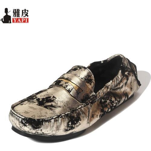 HIGHT QUALITY New Summer Men REAL Leather Comfort Graffiti Prints Loafer Casual Outdoor Boat Shoes