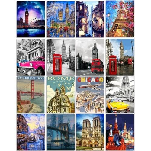 DIY Oil Painting By Numbers Kit acrylic paint by numbers Landmarks of City Wall Art Special gift Canvas Painting on canvas