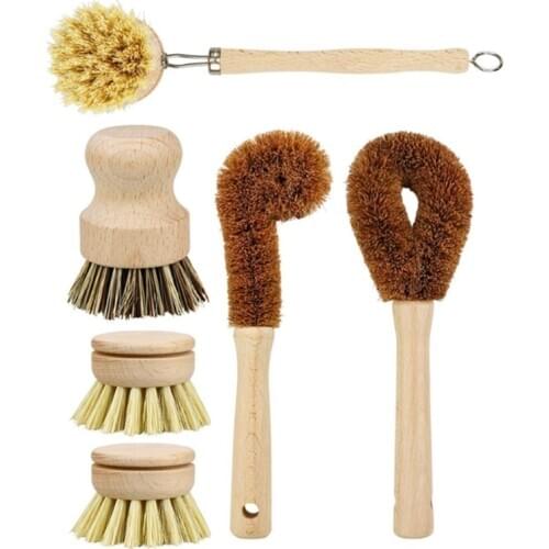 Plant Based Cleaning Brush Set, 6 Piece for Vegetable, and Kitchen Dish Cleaning