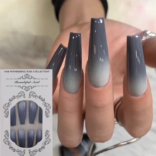 24Pcs/Set Fake Nails With Glue Full Coverage Press on Nails Matte Coffin Flame False Nail Art Tips Ballerina DIY Manicure Tools