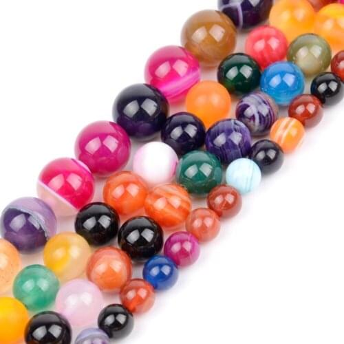 Natural Round Loose Beads Colorful Stripe Agates For Jewelry Making 4 6 8 10 12mm Spacer Beads Diy Bracelet Necklace 15inch