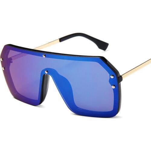 Red Black Oversized Square Sunglasses Men New 2019 One Piece Lens Big Frame Sun glasses For Women UV400 Silver Mirror