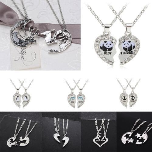 Deer Panda Horse Animal Necklaces 2PC/Set Love Heart Pendant Charm Chain Best Friend Gifts Necklace Friendship