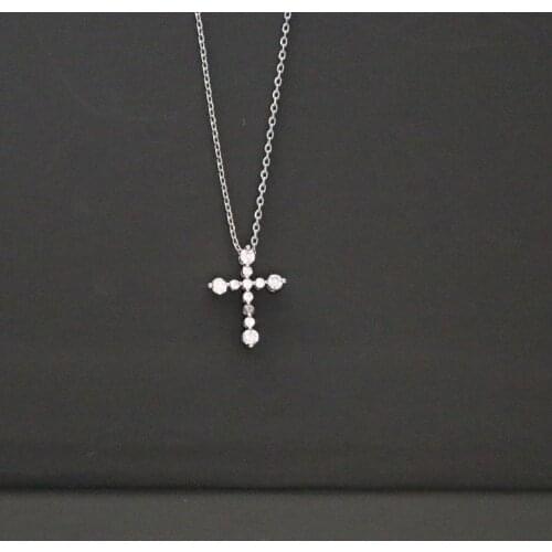 Simple Cute Small Silver Color Cross Shape Pendant Necklace for Women Men Trendy Zircon Link Chain Choker Collar Charm Necklace