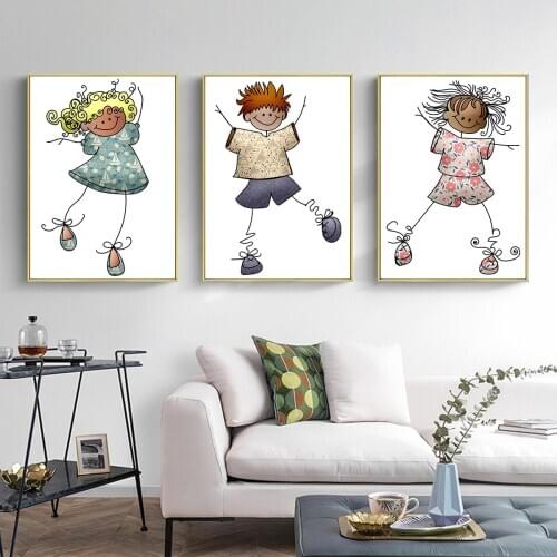 Oil Wall Painting Vintage Poster Three Dancing Kids Poster Canvas Print Painting Wall Art Living Room Home Decoration