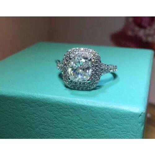 TR523 Luxury Quality NSCD Synthetic Gem 2 Carat Cushion Cut Engagement Wedding Ring For Women