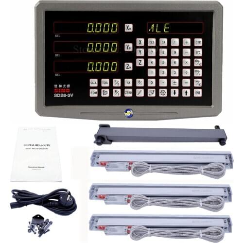 Complete Set SINO 3 Axis Dro Digital Readout SDS6-3V Metal Case with 3PCS KA-300 Linear Glass Scale KA300 For Lathe Mill Grinder