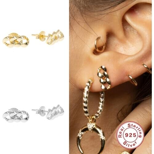 Aide 925 Sterling Silver Chain Shape Stud Earrings for Women Girls Gift Minimalist Cute Small Ear Stud Punk Fashion Fine Jewelry