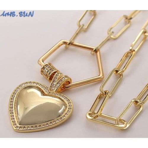 MHS.SUN New Rotatable Can Open AAA Zircon Heart Pendant Necklace For Women Gift Fashion Chunky Chain Necklace Hip hop Jewelry