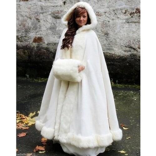 Bridal Winter Wedding Dress Hooded Cloak Cape Faux Fur Bridal Mantles Wraps faux fur shawl