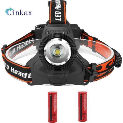 LED headlamp Fishing Headlight Aluminum alloy XML-T6 3 Modes Zoomable lamp Waterproof Head Torch Flashlight Head lamp use 18650
