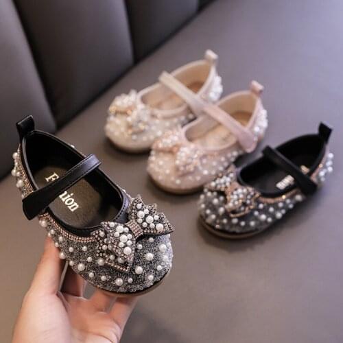 2021 Autumn Baby Girls Shoes Children Pearl Birthday Party Princess Shoes Kids Comfortable Soft Bottom Student Dancing Shoes