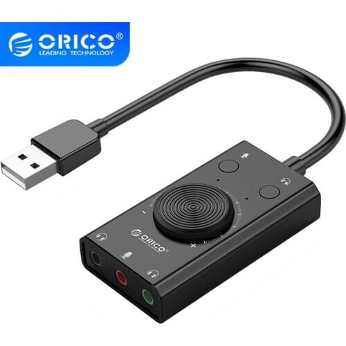 ORICO External USB Sound Card Stereo Mic Speaker 3.5mm Headset Audio Jack Cable Adapter Switch Volume Adjustment Free Drive