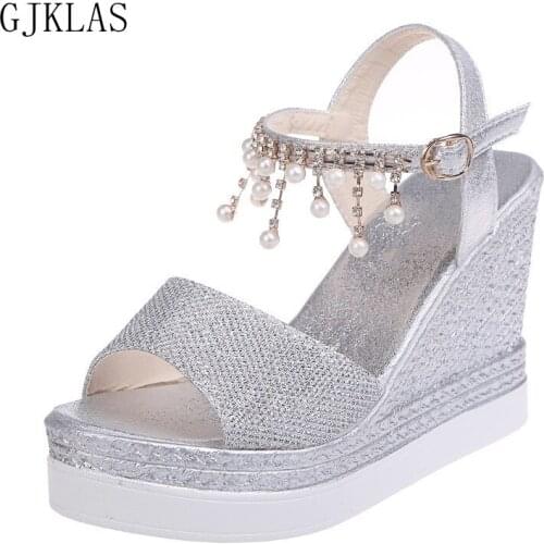 Platfirm Wedges Sandals for Women Party High Heels Sexy Girls Summer Shoes Chunky Sandals Silver Gold Pink Heels Women Shoes