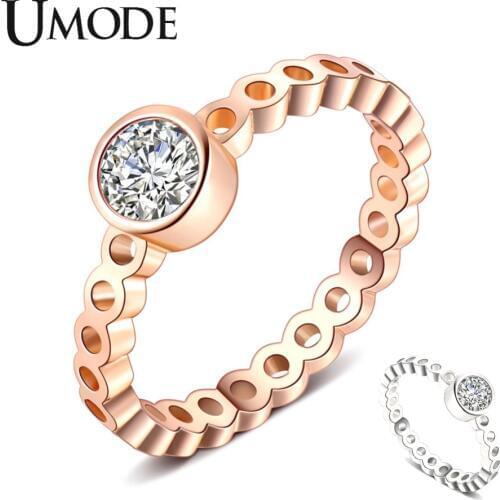 UMODE Engagement Wedding Color Rings For Women Cubic Zirconia Round Cut Rings Female Hollow Round Fashion Jewelry UR0463