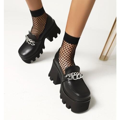 2021 new trend platform platform shoes chain strap single shoes British metal chain womens loafers