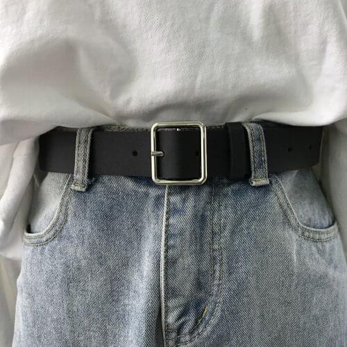 2021 PU Leather Belt for Women Square Buckle Pin Buckle Jeans Black Belt Chic Luxury Brand Fancy Vintage Strap Female