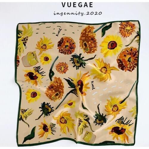 Hot Sale Brand 2020 100% Pure Silk Scarf Women Neck Hair Foulard Square Small Headband Hijab Print Poncho Scarves Bandana 53cm