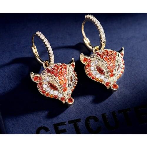 1 Pair Fully-Jewelled CZ Cute Fox Hoop Earring Sexy Luxury Earrings for Woman Gift Party Accessory Ear Jewelry