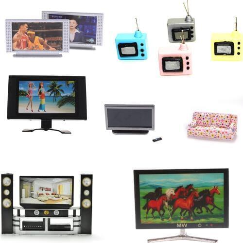 1PCS HI-FI TV Cabinet Audio LCD Flat Screen Detachable TV Dollhouse Miniature Decoration Doll House Baby Toys