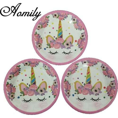 10Pcs 7inch Unicorn Fruits Cake BBQ Dish Disposable Paper Plates Birthday Wedding Party Supplies Decoration Baby Favor Tableware