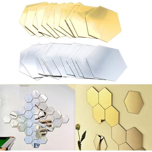 12Pcs 3D Hexagon Acrylic Mirror Wall Stickers DIY Art Wall Decor Stickers Home Decor Living Room Mirrored Decorative Sticker J2Y