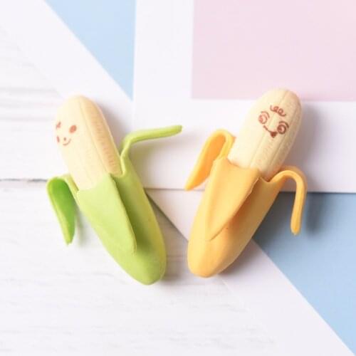 2 Pcs/Lot Kawaii Cute Cute Banana Eraser Fruit Pencil Rubber Novelty For Kids School Supplies Student Office Stationery