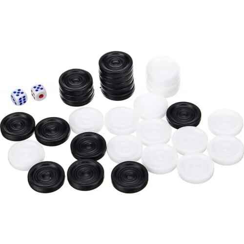 30pcs 22mm Plastic Checkers Backgammon Chess Pieces with 2 Dice Board Game Adults Kids Toys for Home New Year Party