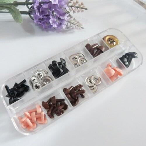 32pcs/box 6x8mm/8x10mm/10x12mm smooth stem plastic toy nose animal nose & meteal washer--black/brown/flesh color