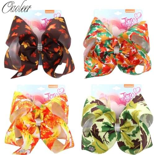 4 Pcs/Lot 8 Inches Print Hair Bows for Girls Rhinestone Bow Knot Hair Clips for Children Handmade Hairgrips Hair Accessories