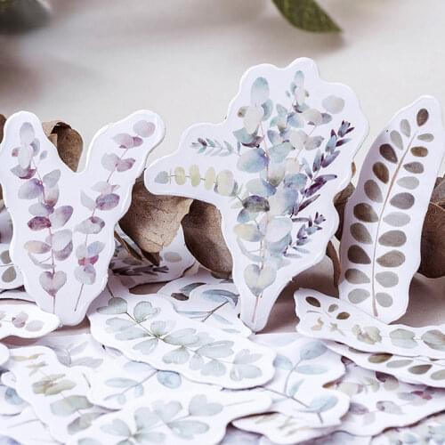 45Pcs/box Fresh Plant Leaves Stationery Sticker Journal Label Diary Scrapbooking DIY Decor Paper Sealing Stickers Personalized