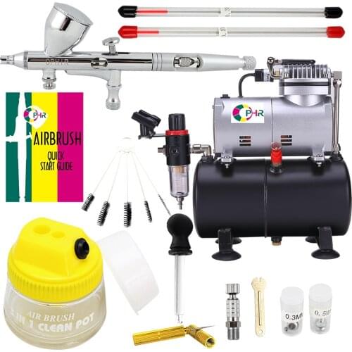 OPHIR PRO Dual-Action Airbrush Kit with Air Compressor Air Brush Gun Paint for Nail Art Model Paint Tanning Cake Air-brush Set