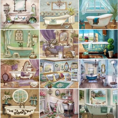 5D Diamond Painting Bathroom Landscape Diamond Embroidery Bathroom Cross Stitch Kit Beaded Needlework Handicraft Toilet Decor