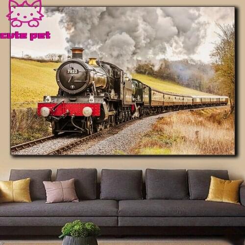 Diamond Painting the vintage train engine rails rhinestone painting Mosaic pattern home decor square round diamond cross stitch