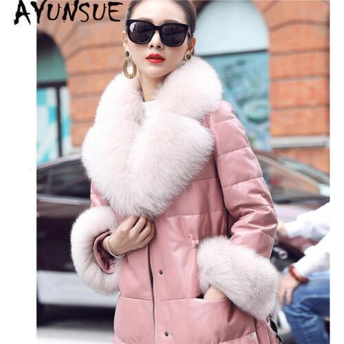 AYUNSUE Genuine Sheepskin Coat Winter Coat Women Real Fox Fur Collar Down Jackets for Real Leather Jacket Chaqueta Mujer MY4201