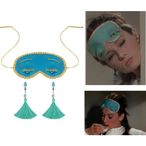 Movie Breakfast at Tiffanys Holly Golightly Eye Patch Earplugs with Tassels Audrey Hepburn Cosplay Classic Eye Shield Ornaments