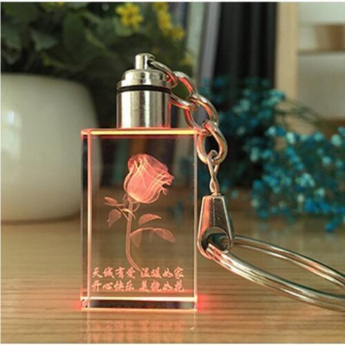 Pack/20units) Custom Lovely 3D Laser Engraved Rectangle Crystal KeyChain for Special Gifts CK001