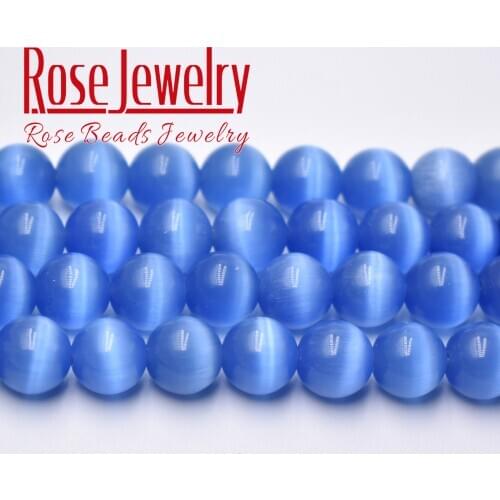 Wholesale Blue Cat Eye Stone Round Loose Beads 4 6 8 10 12 Mm Natural Glass String Stone Beads For Jewelry Making 15 Inches
