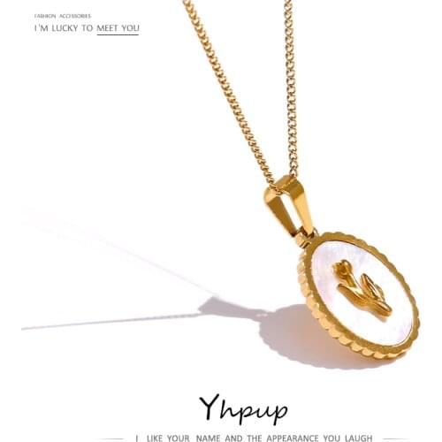 Yhpup Stainless Steel Flower Pendant Necklace Trendy Natural Shell Round Collar Necklace High Quality Jewelry ожерелье Gift