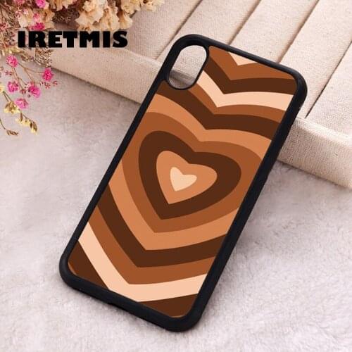 Iretmis 5 5S SE 2020 Phone Cover Case for iPhone 6 6S 7 8 Plus X Xs XR 11 12 Mini Pro Max Silicone Brown Heart