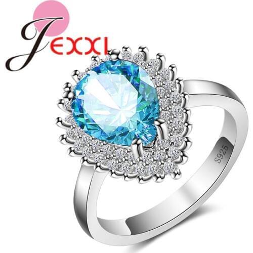 Elegant Water Drop Crystal Wedding Engagement Rings For Women Jewelry 925 Sterling Silver Proposal Ring For Valentine