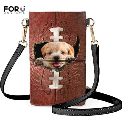 FORUDESIGNS Pu Mobile Phone Pouch Lovely Basketball Dog Pattern Touchscreen Crossbody Bag for Ladies Card Purse Mochila Feminina