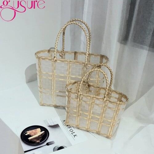 Gusure Waterproof Transparent Jelly Beach Vacation Shopping Bags for Women Luxury Clear Clutch Basket Bags Ladies Handbags Purse