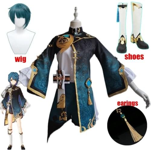 Game Genshin Impact XingQiu Xing Qiu Original Ver. Battle Uniform Gorgeous Outfit Halloween Genshin Impact Xingqiu Cosplay Wigs